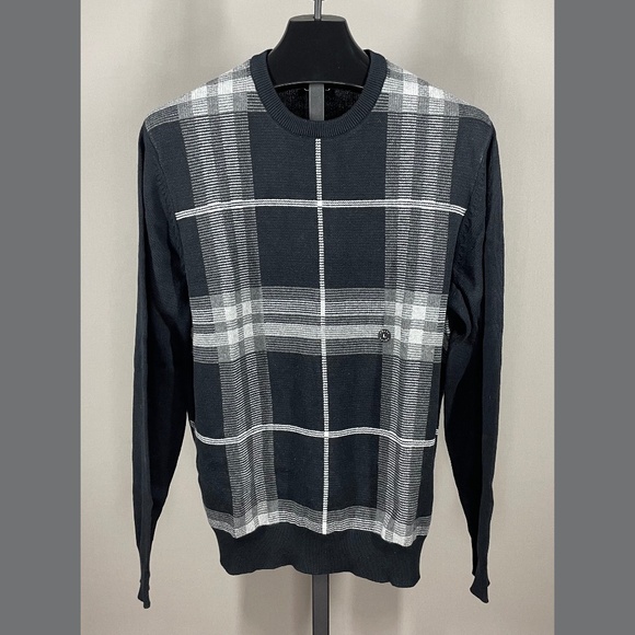 NEW Chaps Sweater Mens Large black plaid knit pull over crew neck classic - Picture 1 of 9